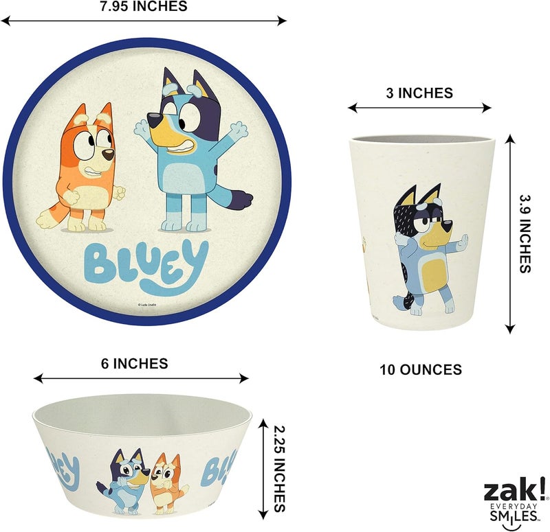 Zak Designs Bluey Kids Dinnerware Set 3 Pieces, Durable and Sustainable Melamine Bamboo Plate, Bowl, and Tumbler are Perfect For Dinner Time With Family (Bluey, Bingo, Bandit, Chilli) - Image 5